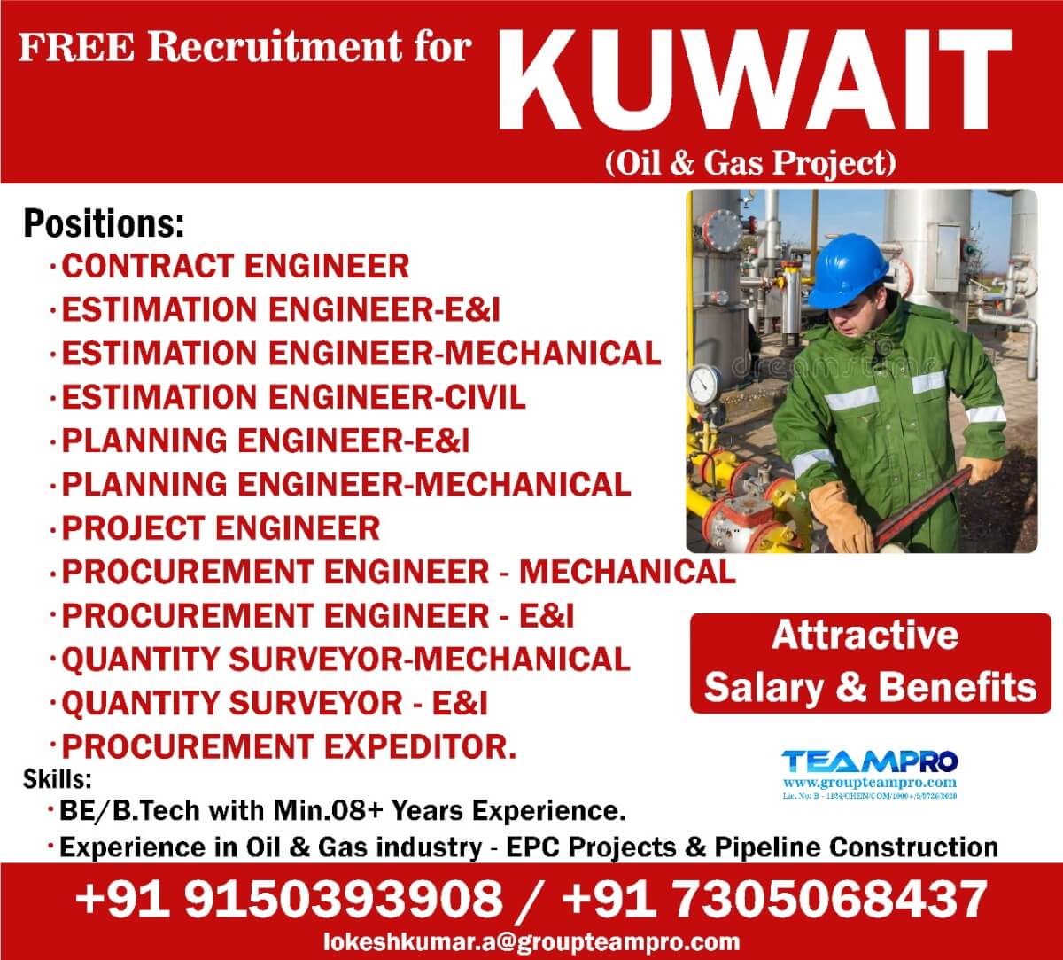 Free Recruitment For Kuwait -Planning Engineer-Mechanical