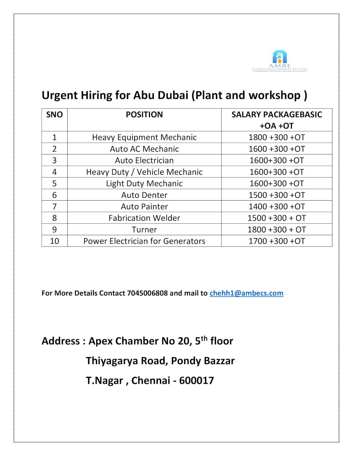 Urgent Hiring for Abu- Dhabi