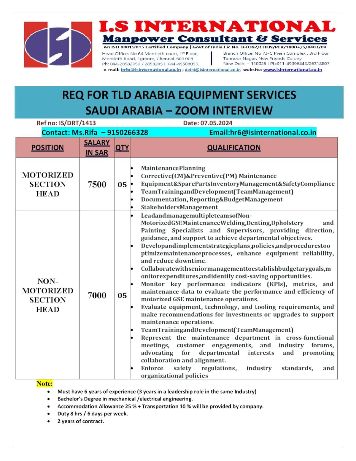Required for TLD Arabia Equipment services - Saudi Arabia