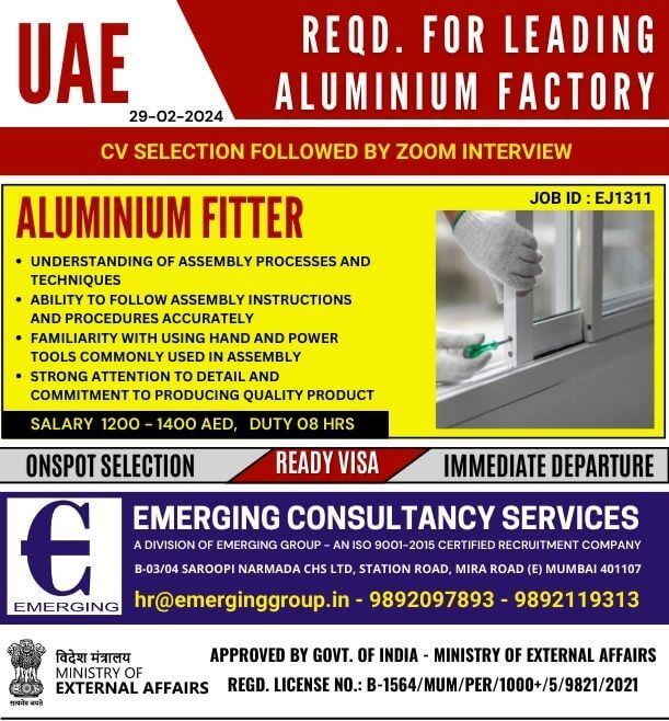 URGENTLY REQUIRED Aluminium Fitter FOR LEADING COMPANY DUBAI