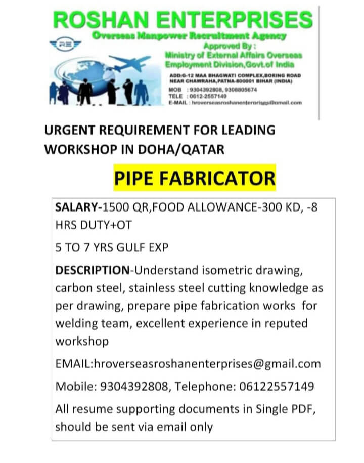 Urgent requirement Pipe Fabricator
