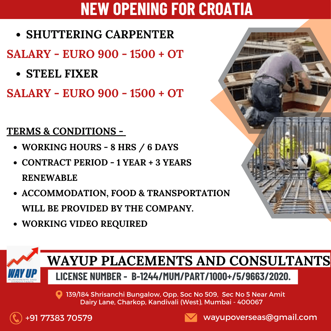 NEW OPENING FOR SHUTTERING CARPENTER AND STEEL FIXER IN CROATIA