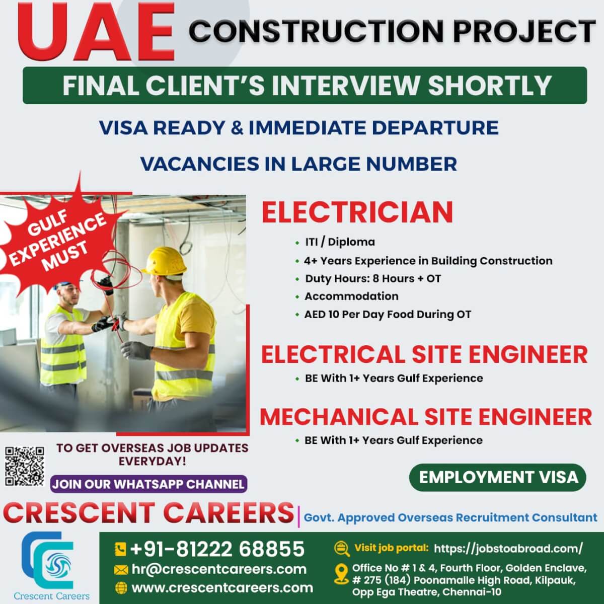 ELECTRICIAN / ELECTRICAL SITE ENGINEER / MECHANICAL SITE ENGINEER