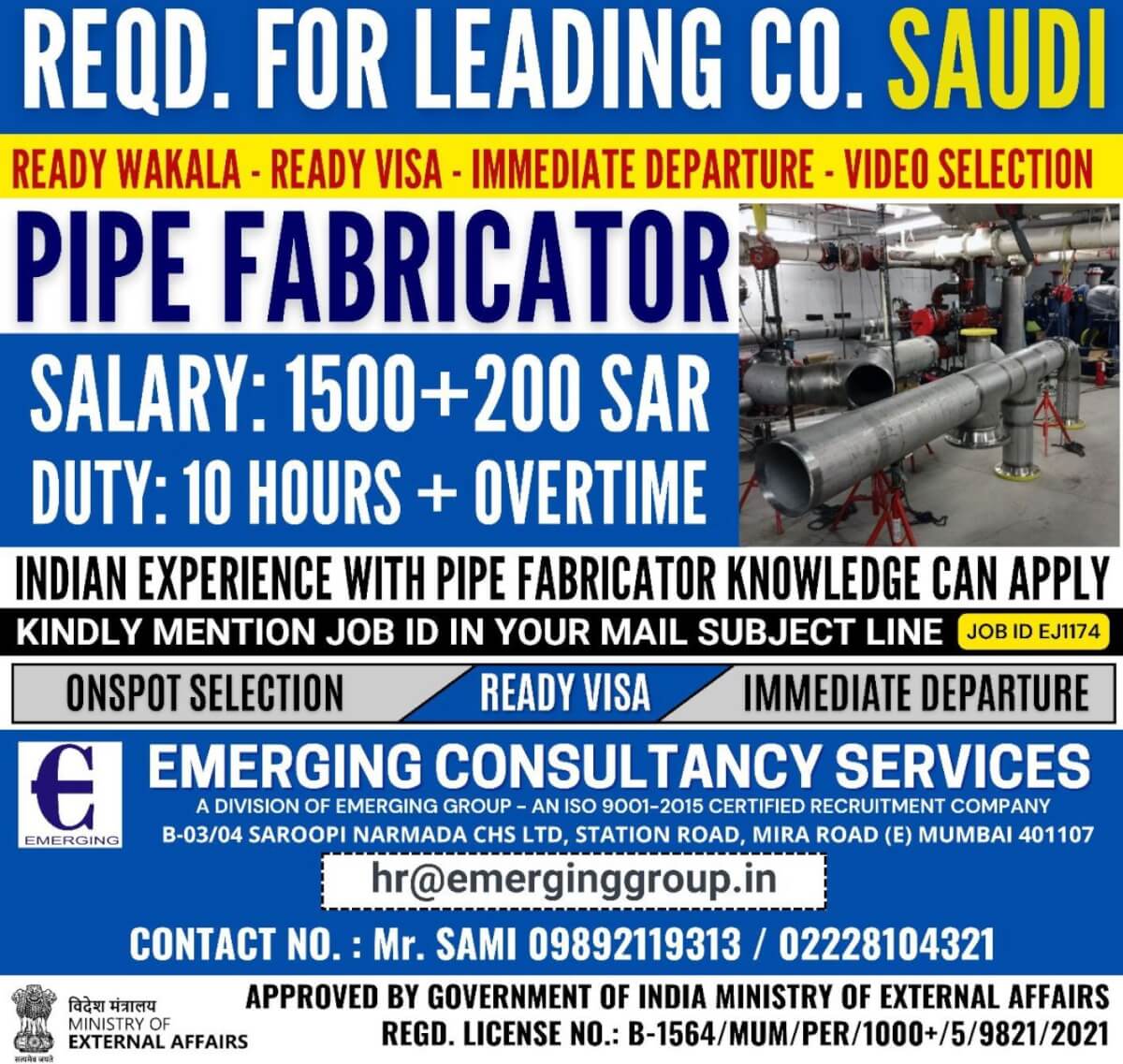 URGENTLY REQUIRED FOR LEADING COMPANY IN SAUDI ARABIA - READY WAKAL READY VISA