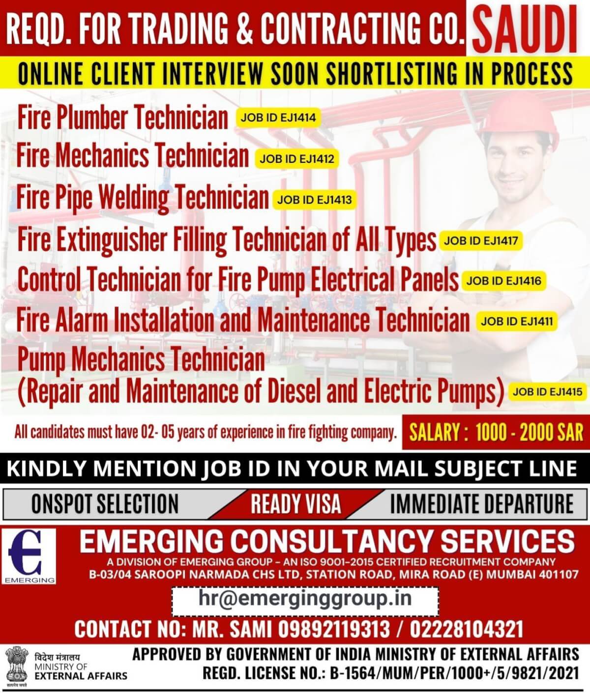 URGENTLY REQUIRED FOR TRADING &  CONTRACTING COMPANY IN SAUDI ARABIA