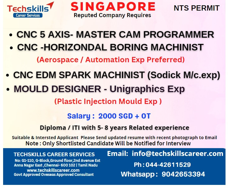 SINGAPORE REQUIRES -  5 AXIS MASTER CAM PROGRAMMER / MOULD DESIGNER