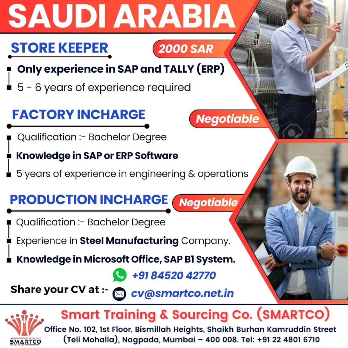 URGENTLY REQUIRED BY A HIGHLY REPUTED COMPANY IN SAUDI ARABIA