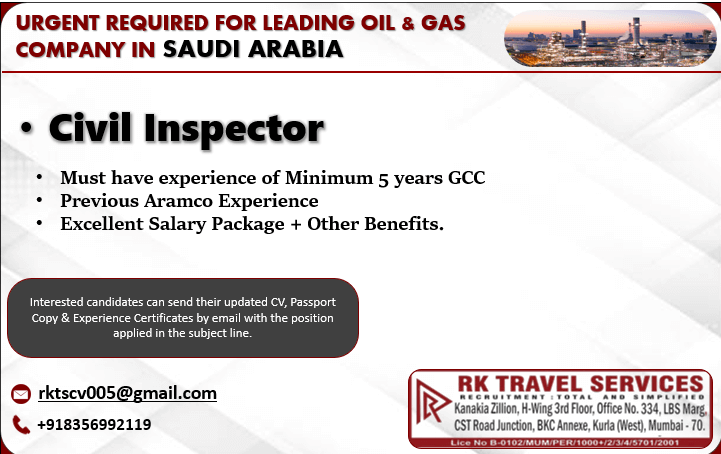 URGENT REQUIRED FOR LEADING OIL & GAS COMPANY IN SAUDI ARABIA