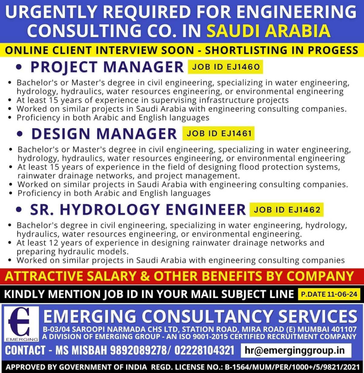 URGENTLY REQUIRED ENGINEERING CONSULTING COMPANY IN SAUDI ARABIA