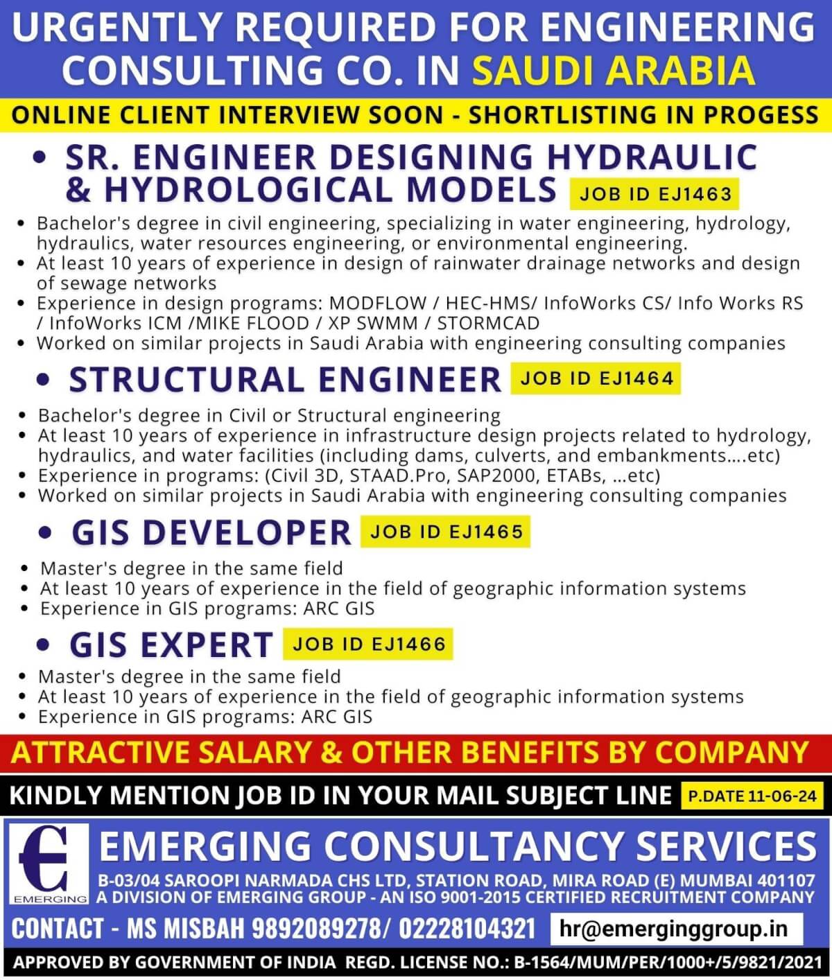 URGENTLY REQUIRED ENGINEERING CONSULTING COMPANY IN SAUDI ARABIA