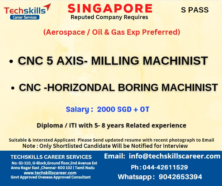 SINGAPORE- CNC 5 AXIS MILLING MACHINIST / HBM - Horizondal BORING Machinist