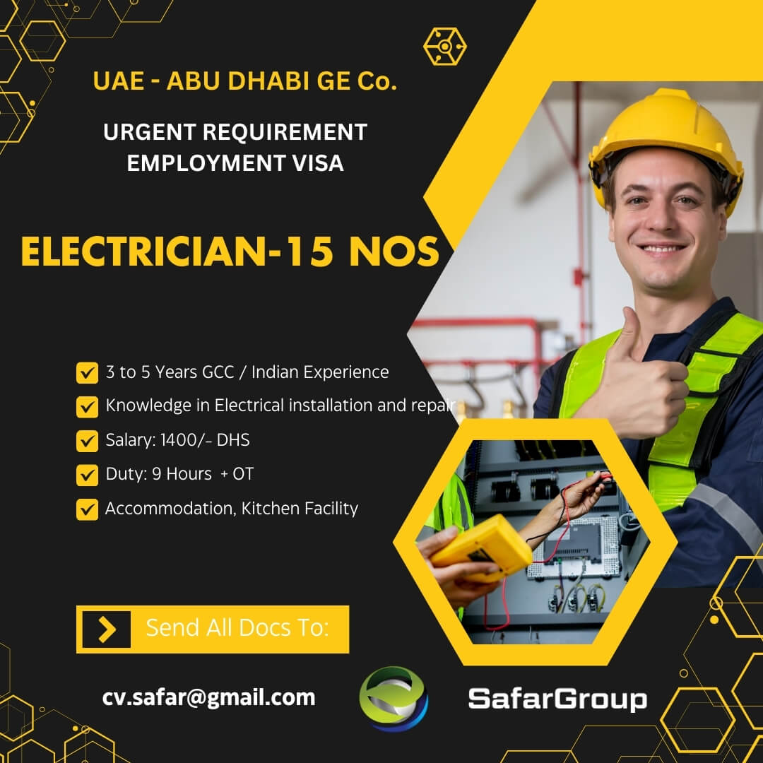 Electricians - Very urgent Requirement for Abu Dhabi.