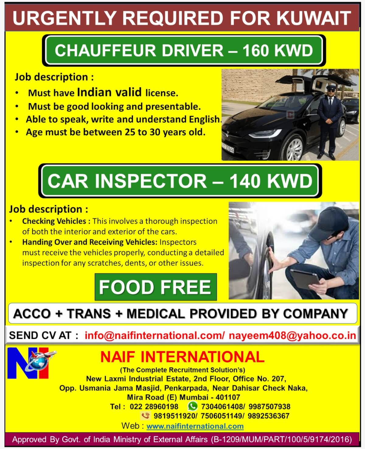 URGENTLY REQUIRED FOR KUWAIT