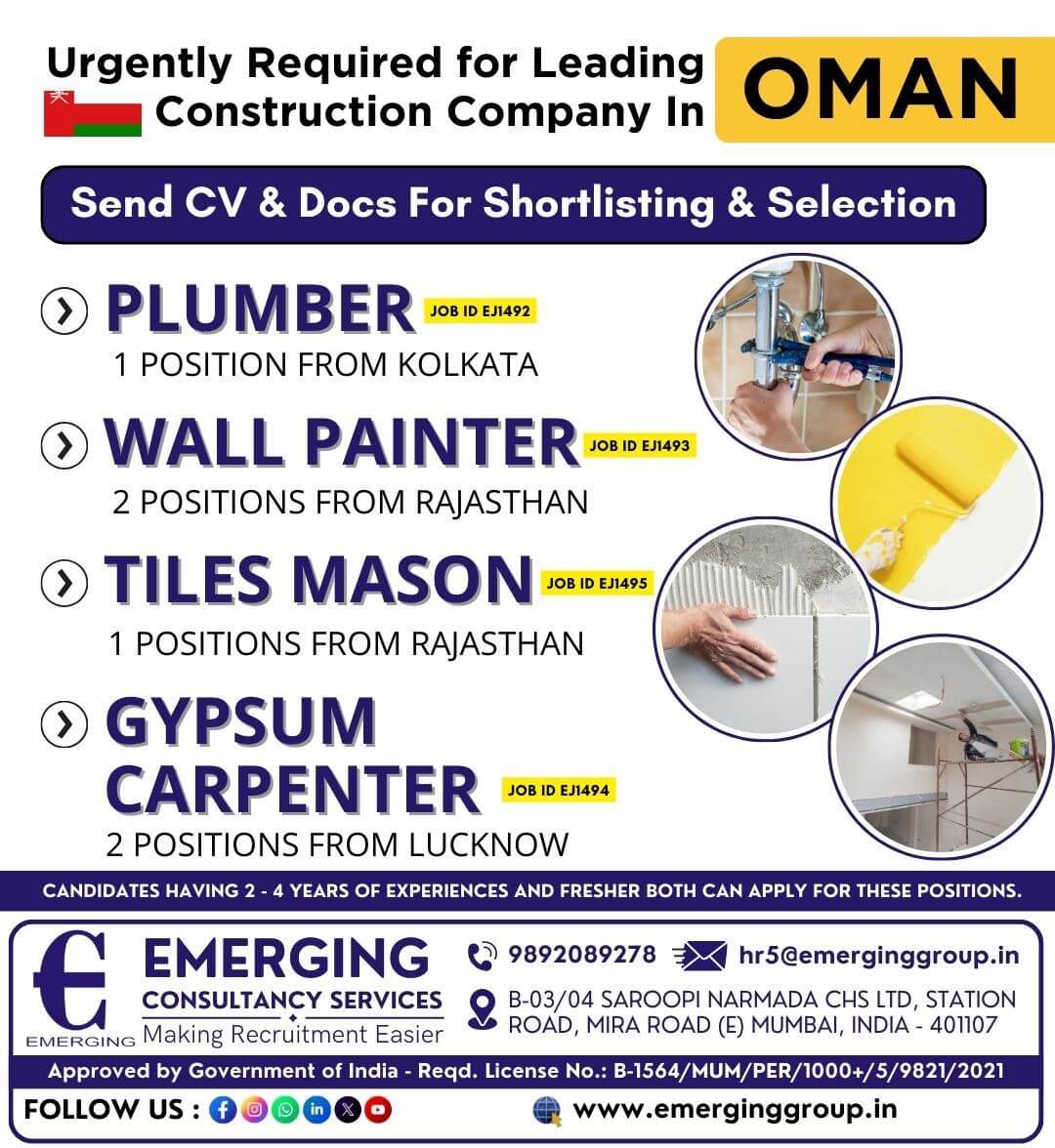 Urgently Required For Leading Construction Company in Oman