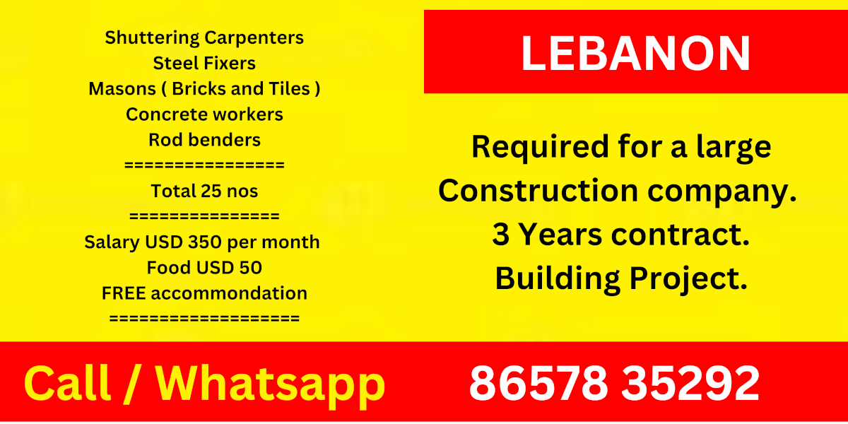 Lebanon - Construction Workers Required