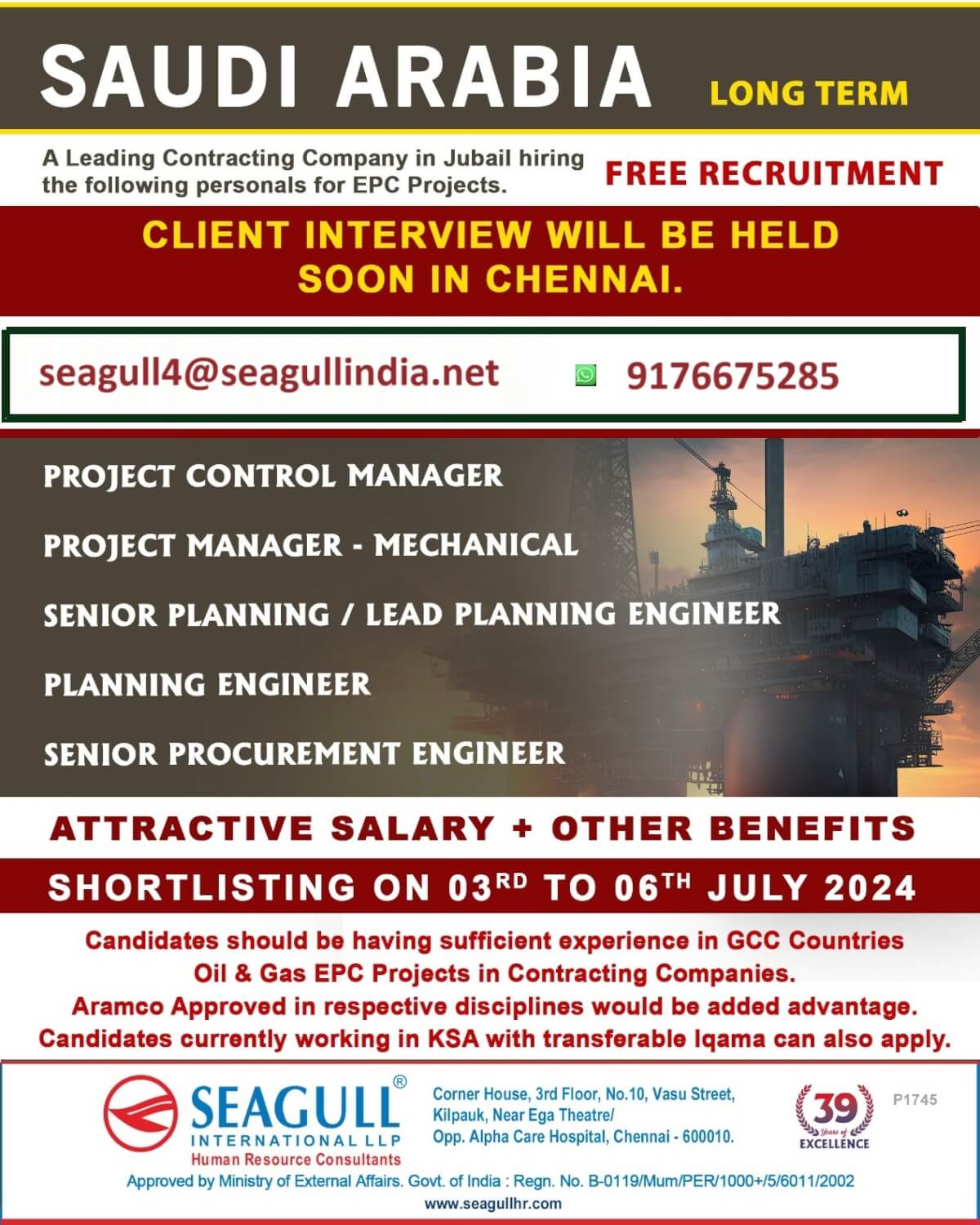 REE & VERY URGENT REQUIREMENTS FOR OIL & GAS LONG TIME PROJECT AT SAUDI RABIA - KSA