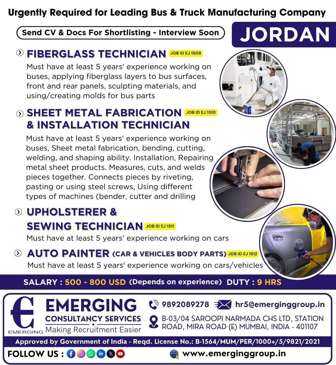 Urgently Required for Leading Bus & Truck Manufacturing Company in Jordan