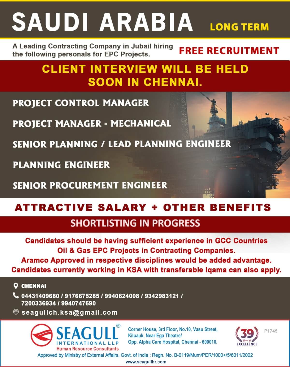 REE & VERY URGENT REQUIREMENTS FOR OIL & GAS PROJECT AT SAUDI ARABIA - KSA