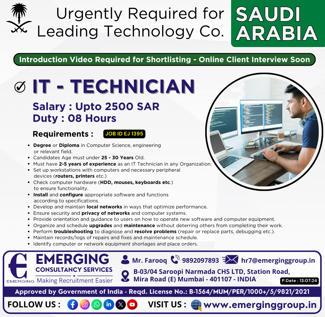 Urgently Required for Leading Technology Company in Saudi Arabia