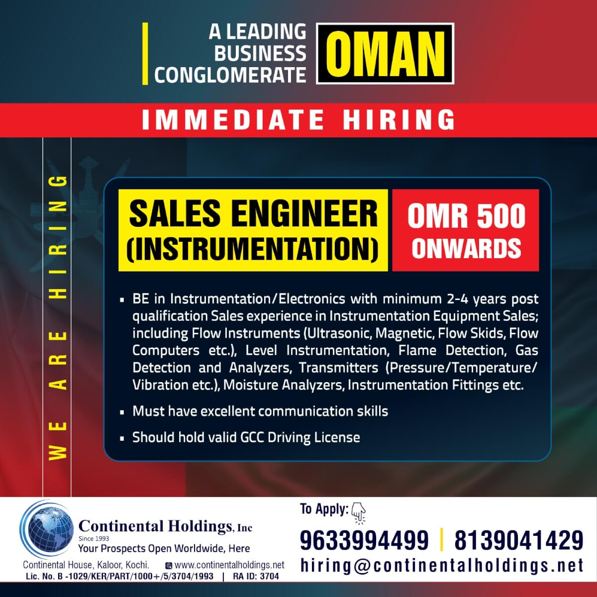 Hiring for Oman - Sales Engineer (Instrumentation)