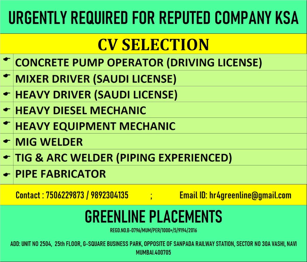 URGENTLY REQUIRED FOR REPUTED COMPANY KSA