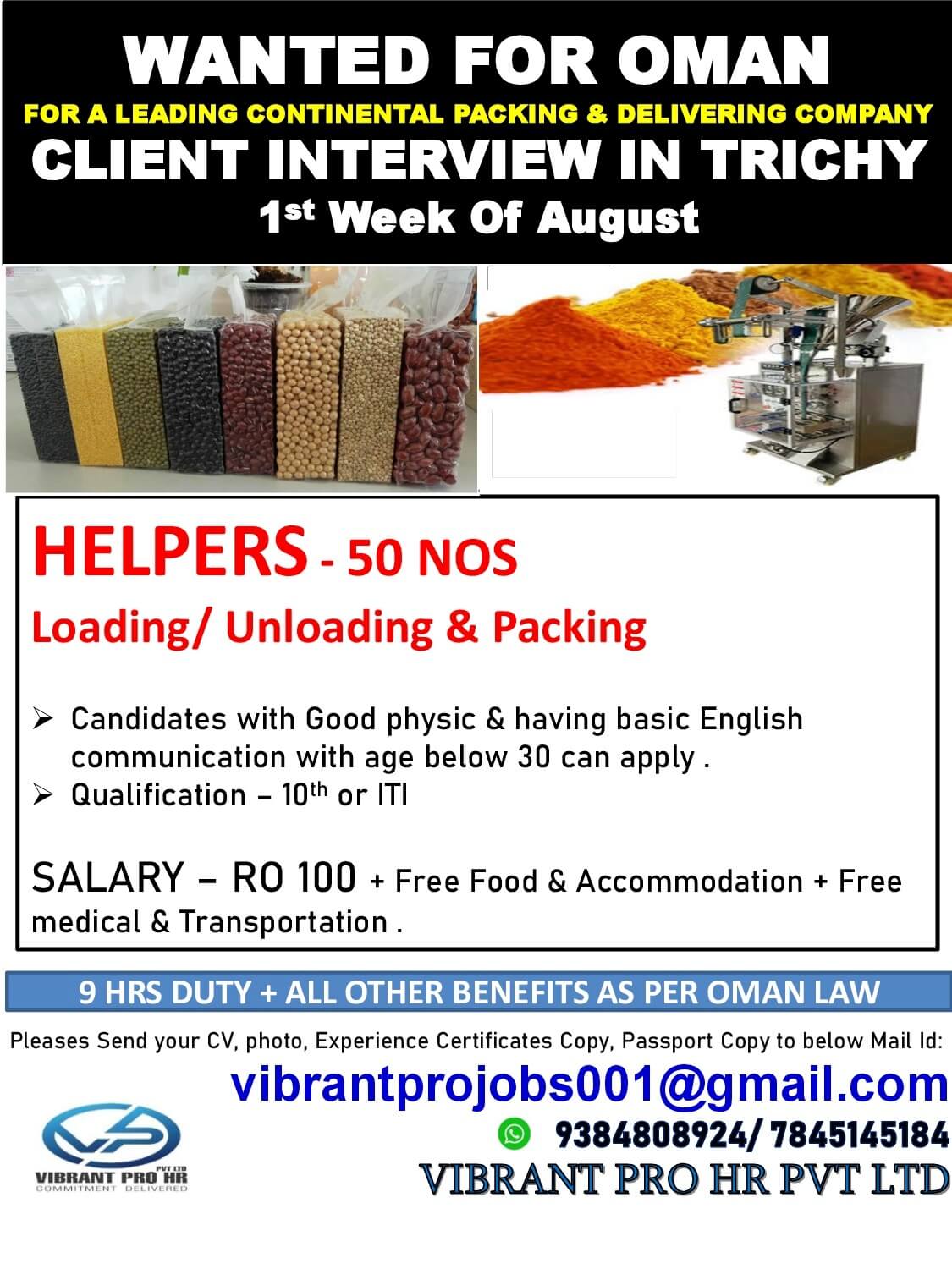 WANTED FOR OMAN- CLIENT INTERVIEW IN TRICHY