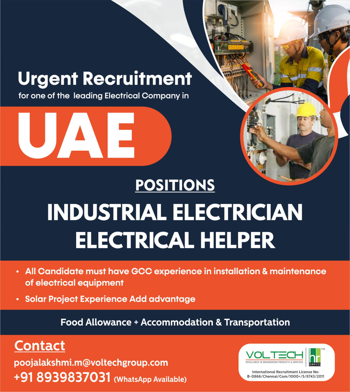 Urgent recruitment for one of the leading Electrical Company in UAE