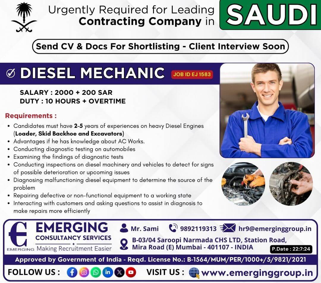 Urgently Required for Leading Contracting Company in Saudi Arabia - Interview Soon