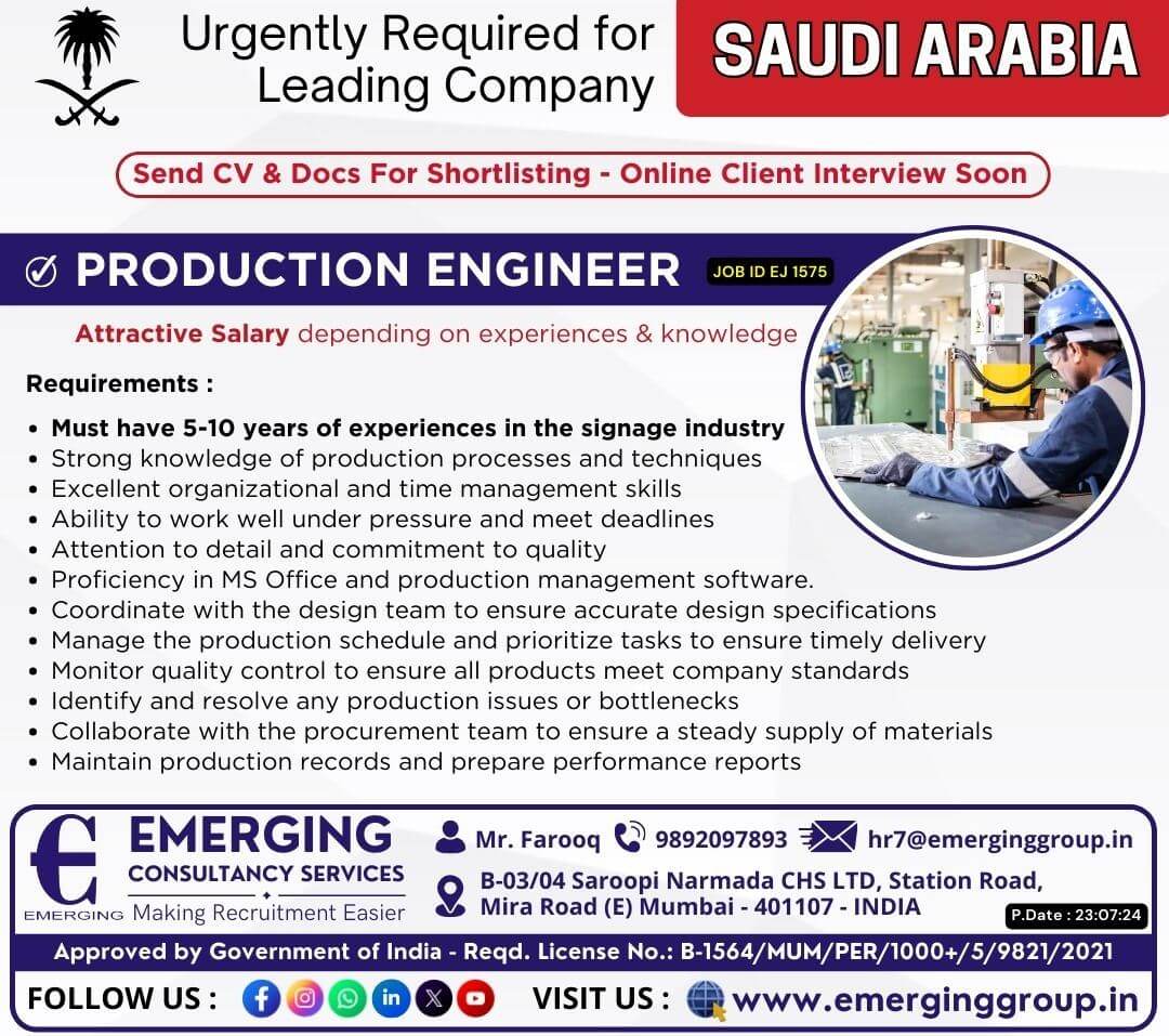Urgently Required for Leading Signage Company in Saudi Arabia - Online Client Interview