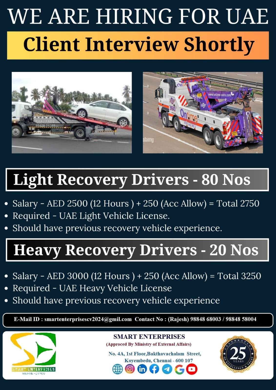 LIGHT RECOVERY DRIVERS(UAE LIC MUST) / HEAVY RECOVERY DRIVERS (UAE LIC MUST)