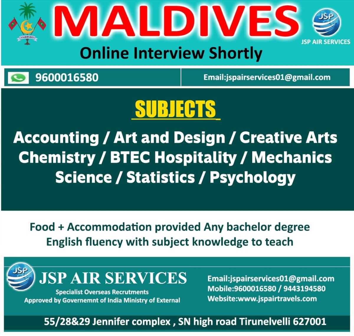 TEACHERS VACANCY FOR MALDIVES