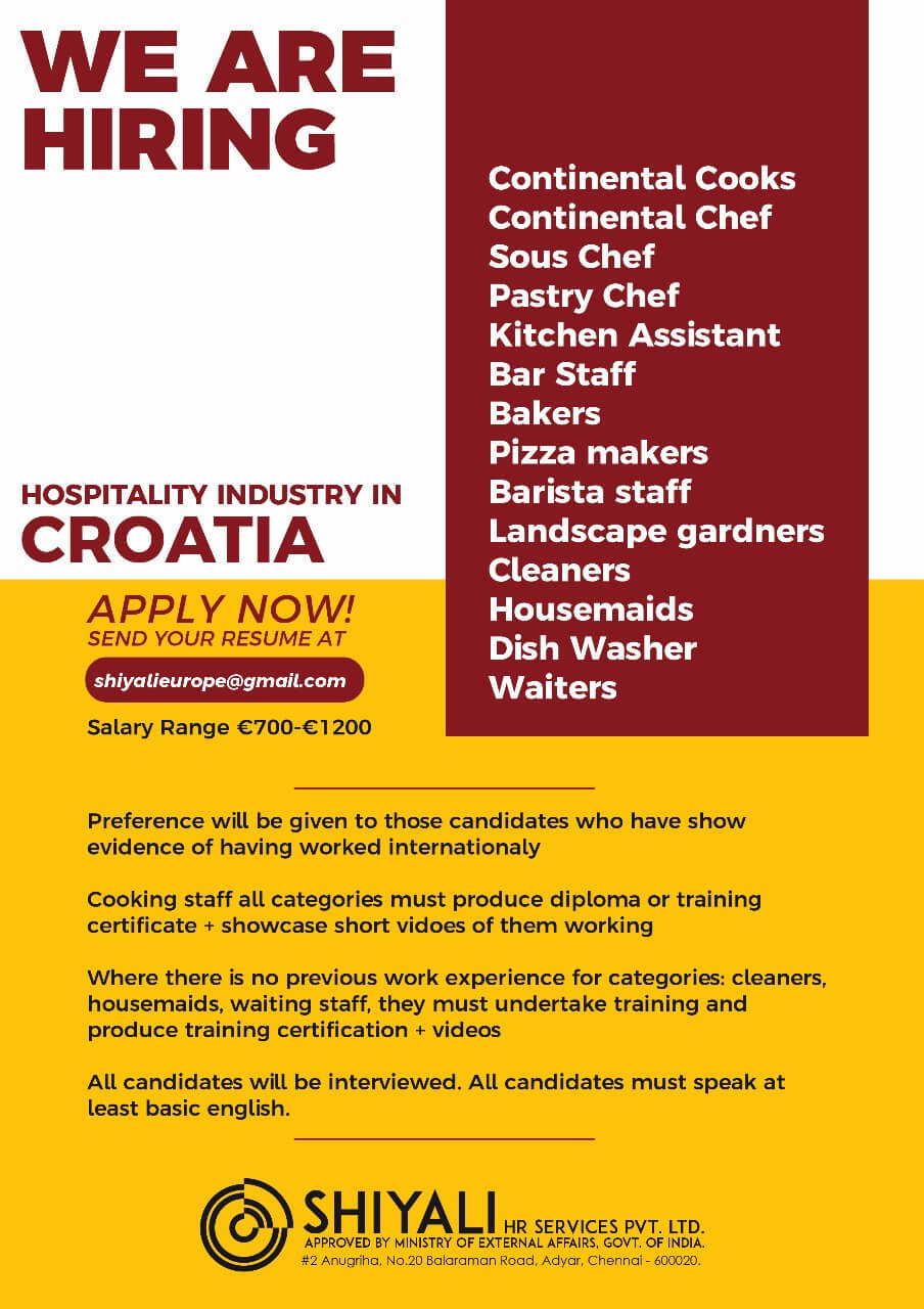 Requires for Croatia for Hospitality industry