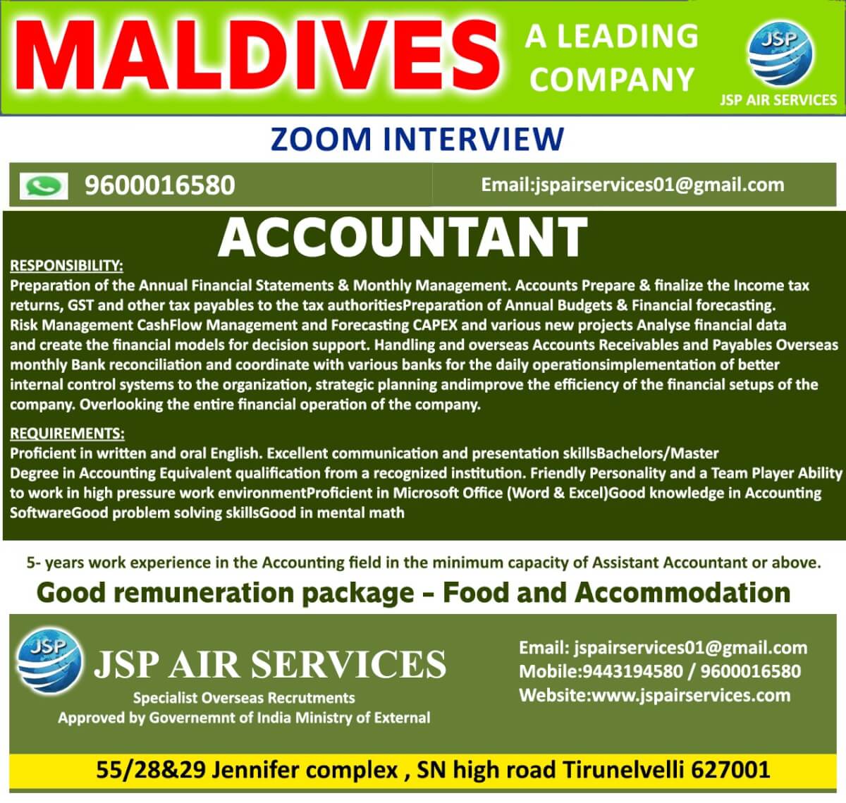 ACCOUNTANT VACANCY FOR MALDIVES