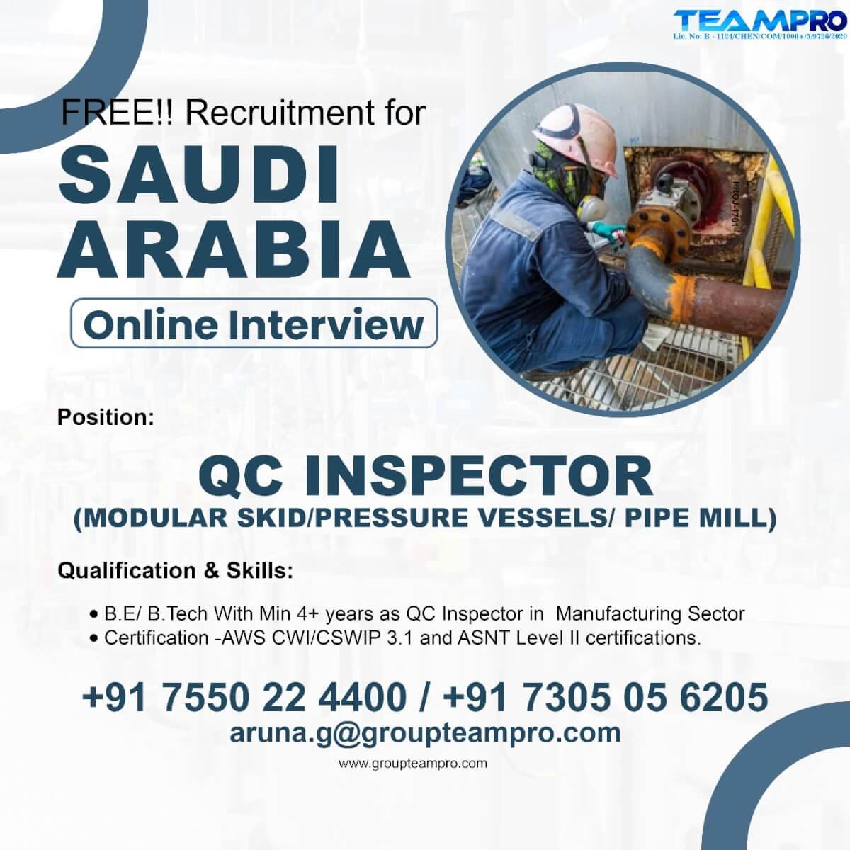 Free Recruitment For Saudi Arabia, Online Interview