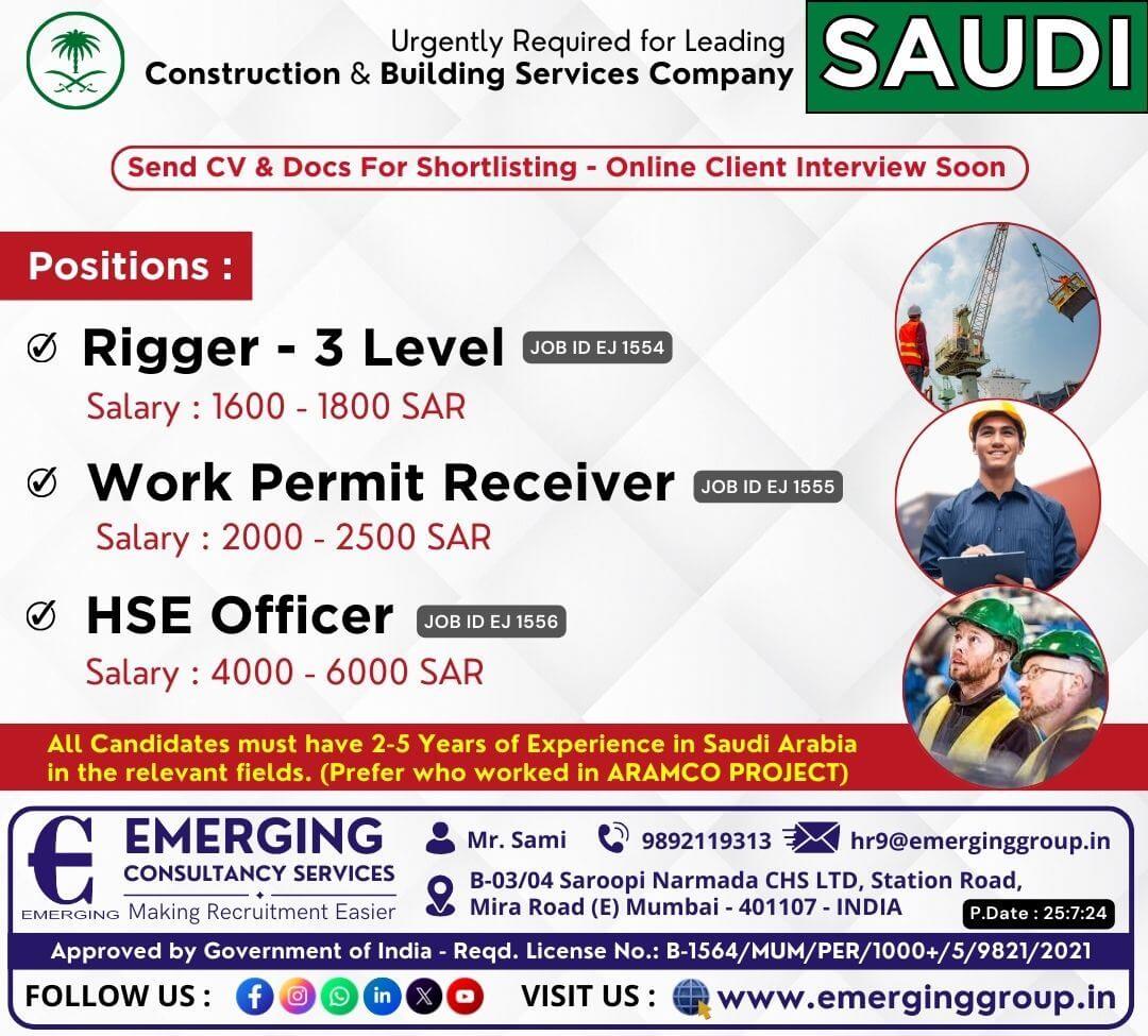 Urgently Required for Leading Construction & Building Services Company in Saudi Arabia - Client Interview Soon