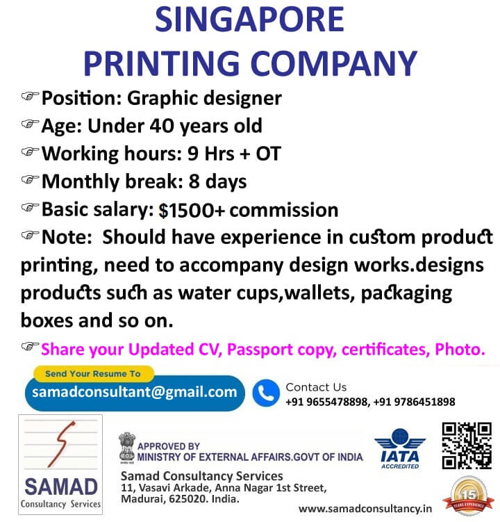 SINGAPORE - PRINTING COMPANY,  WANTED FOR GRAPHIC DESIGNER