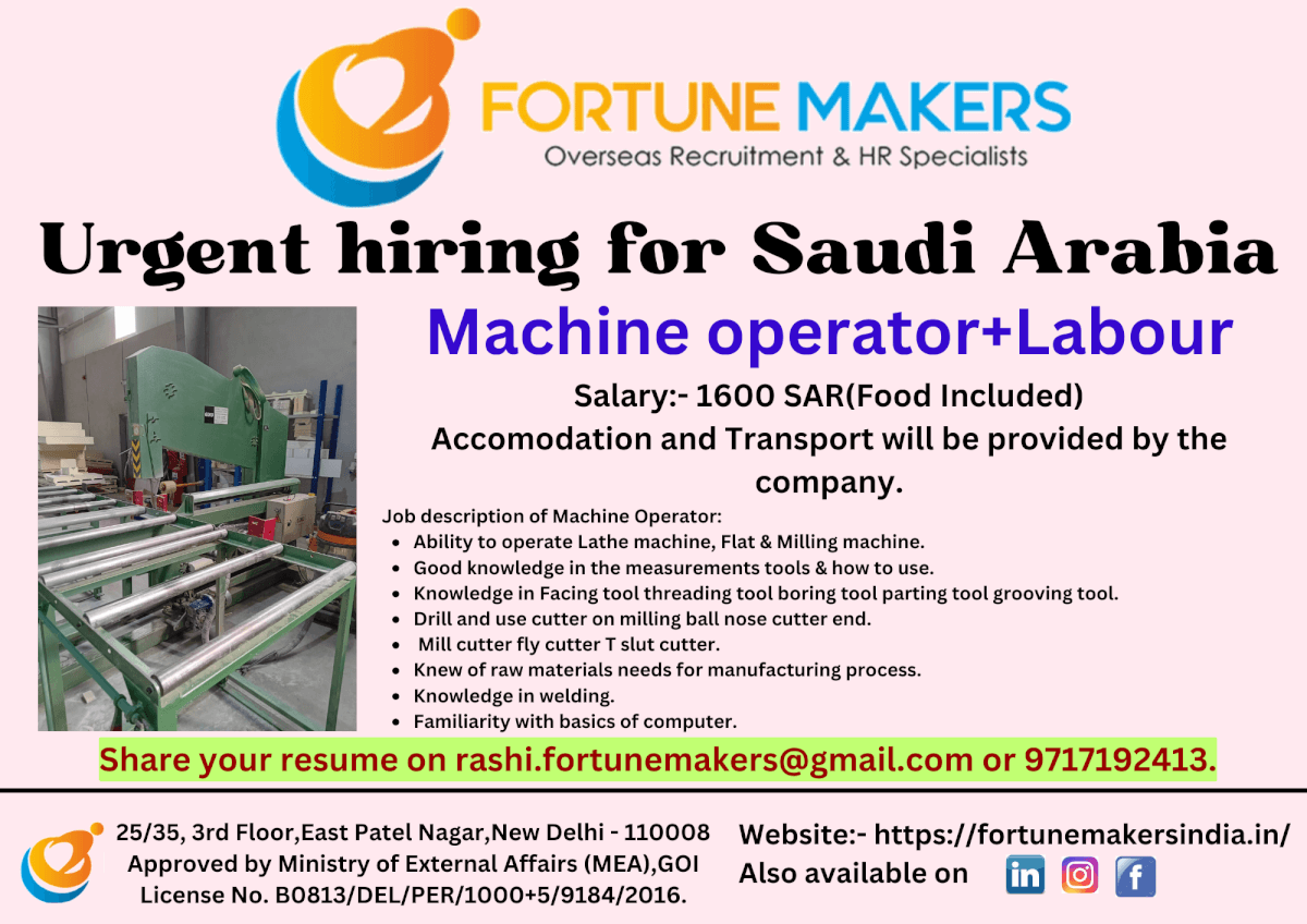 Machine Operator for Saudi Arabia