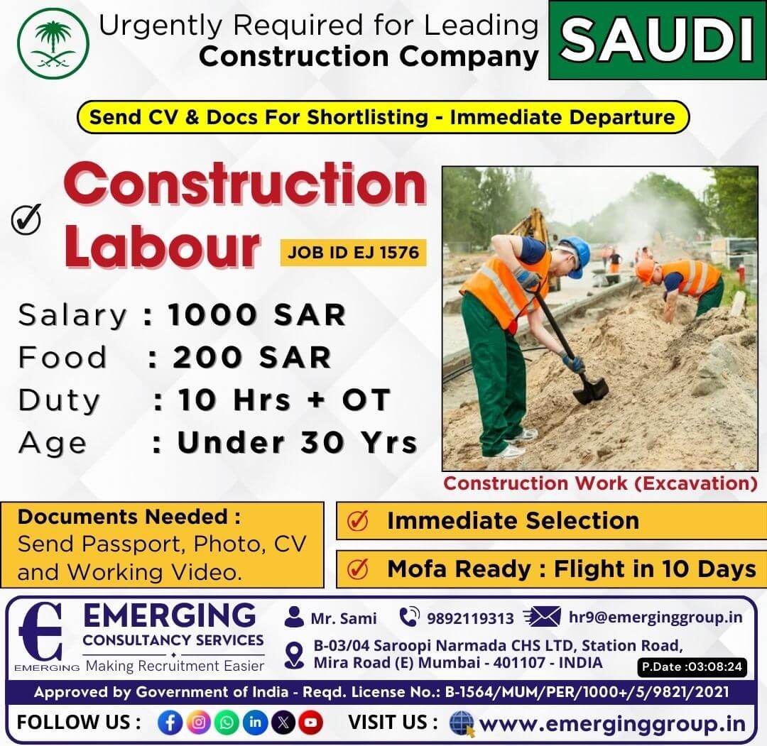 Urgently Required for Leading Construction Company in Saudi Arabia - Mofa Ready