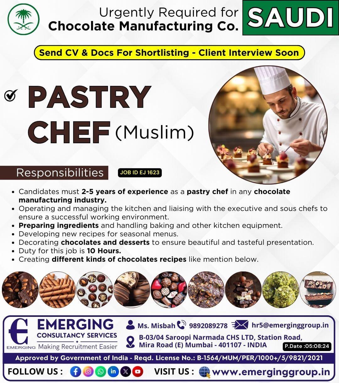 Urgently Required for Chocolate Manufacturing Company in Saudi Arabia - Shortlisting in progress