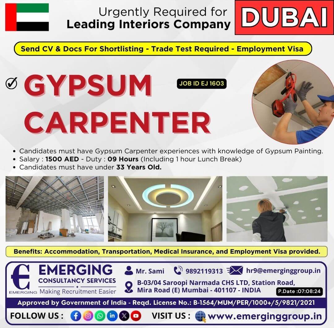 Urgently Required for Leading interior Company in Dubai - Employment Visa