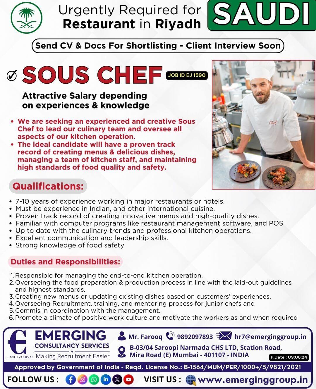 Urgently Required for Restaurant in Riyadh Saudi Arabia - Client Interview Soon