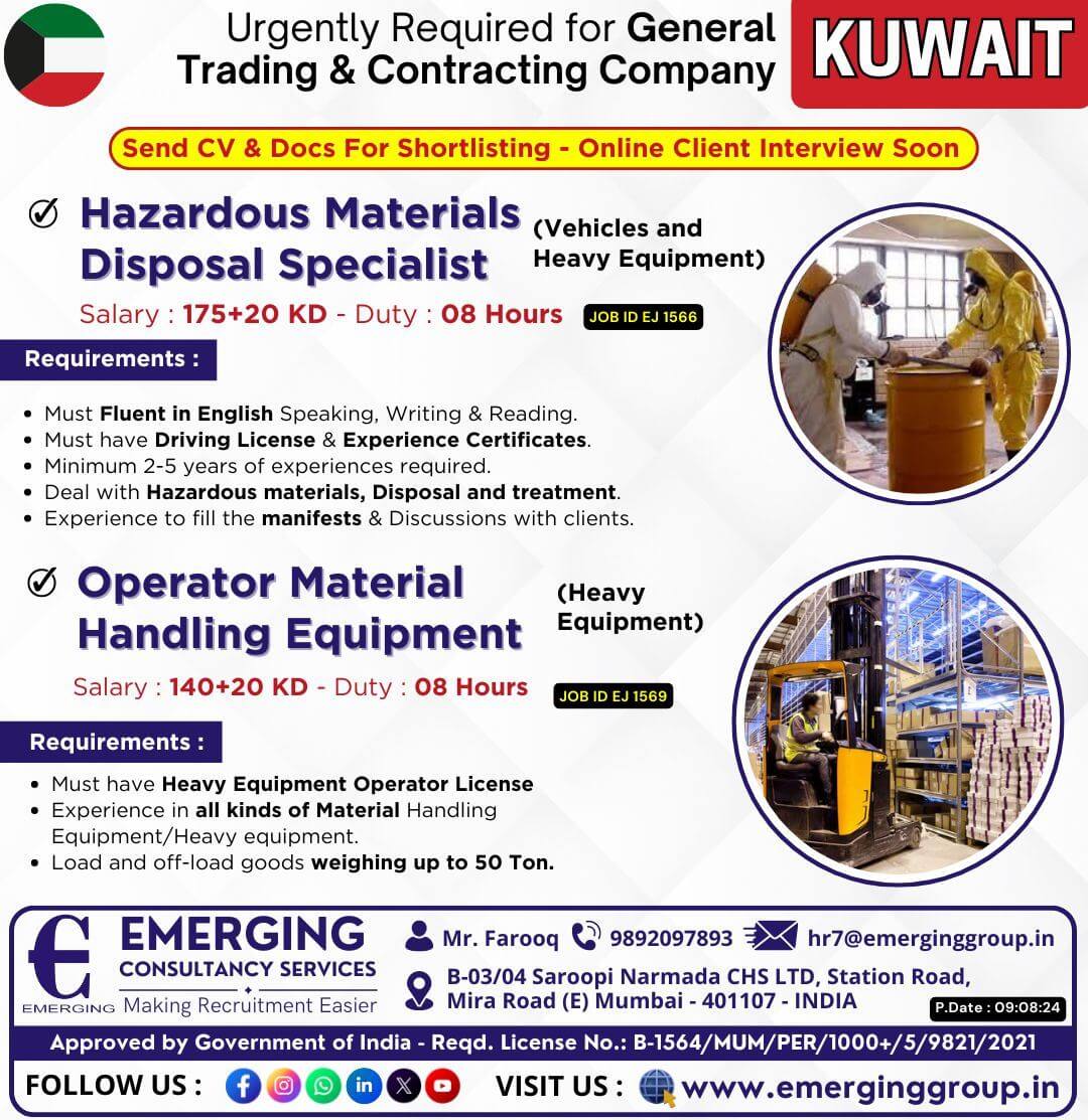 Urgently Required for General Trading & Contracting Company in Kuwait - Interview Soon