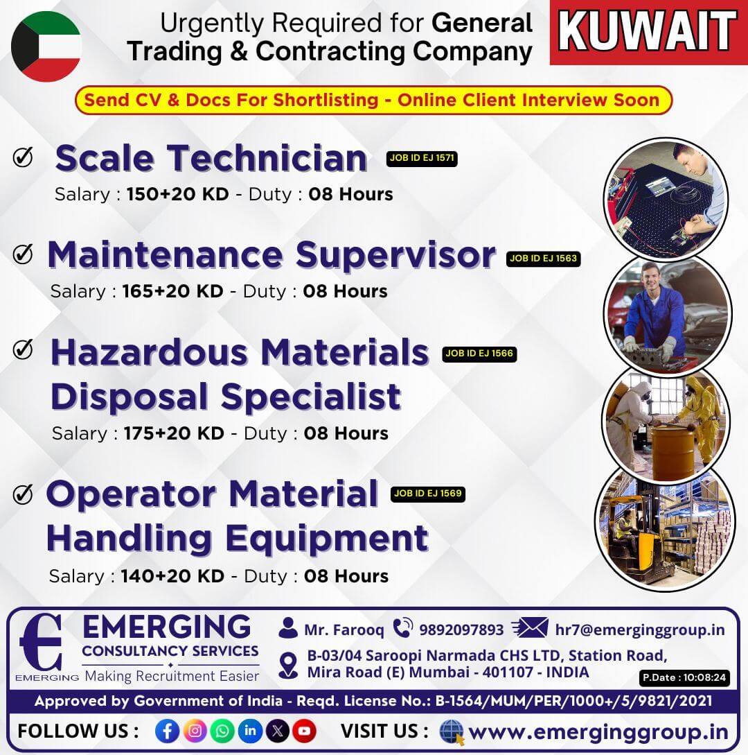 Urgently Required for General Trading & Contracting Company in Kuwait - Interview Soon