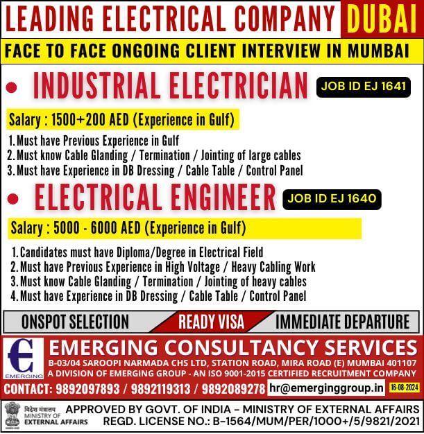 FACE TO FACE ONGOING CLIENT INTERVIEW IN MUMBAI - FOR LEADING ELECTRICAL COMPANY IN DUBAI