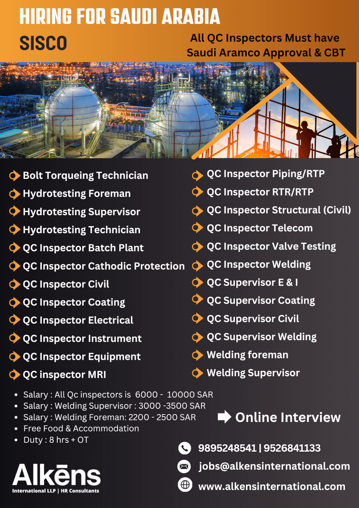 HIRING FOR SISCO SAUDI ARABIA