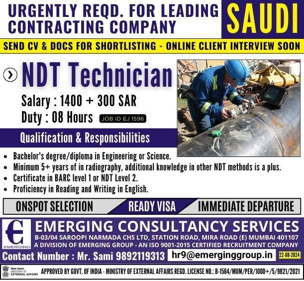 Urgently Required for Leading Contracting Company in Saudi - Online Client Interview Soon