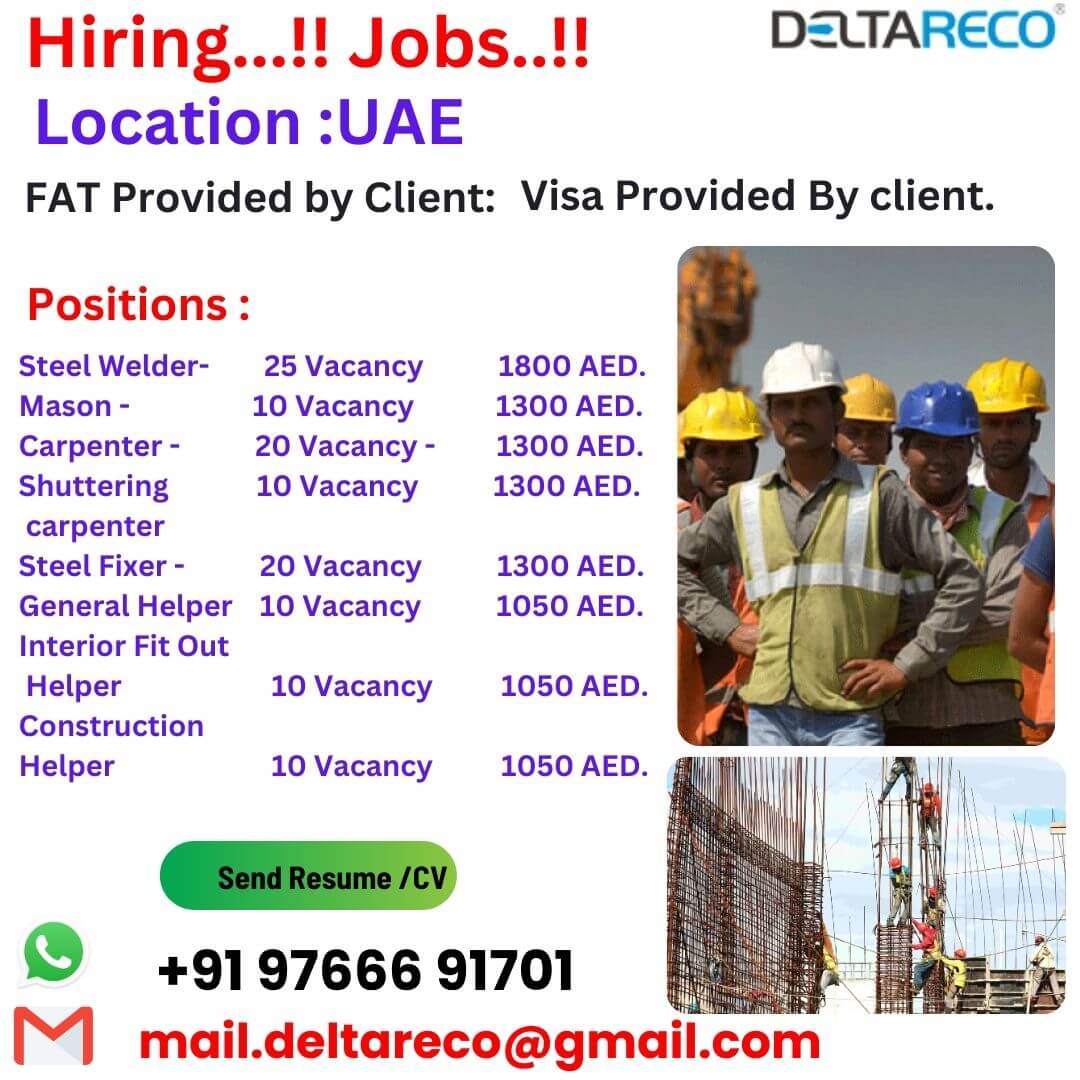 Hiring Fabricators,Welders,Sand Blasters Multiple Vacancy- UAE.