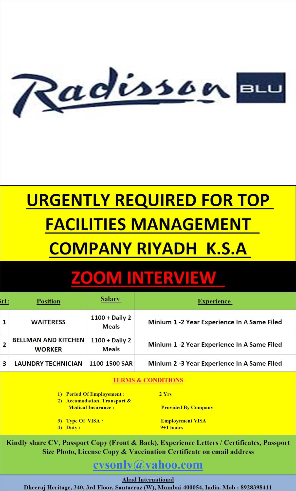 URGENTLY REQUIRED FOR TOP FACILITIES MANAGEMENT COMPANY RIYADH K.S.A.