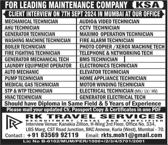 For Leading Maintenance Company – Saudi Arabia