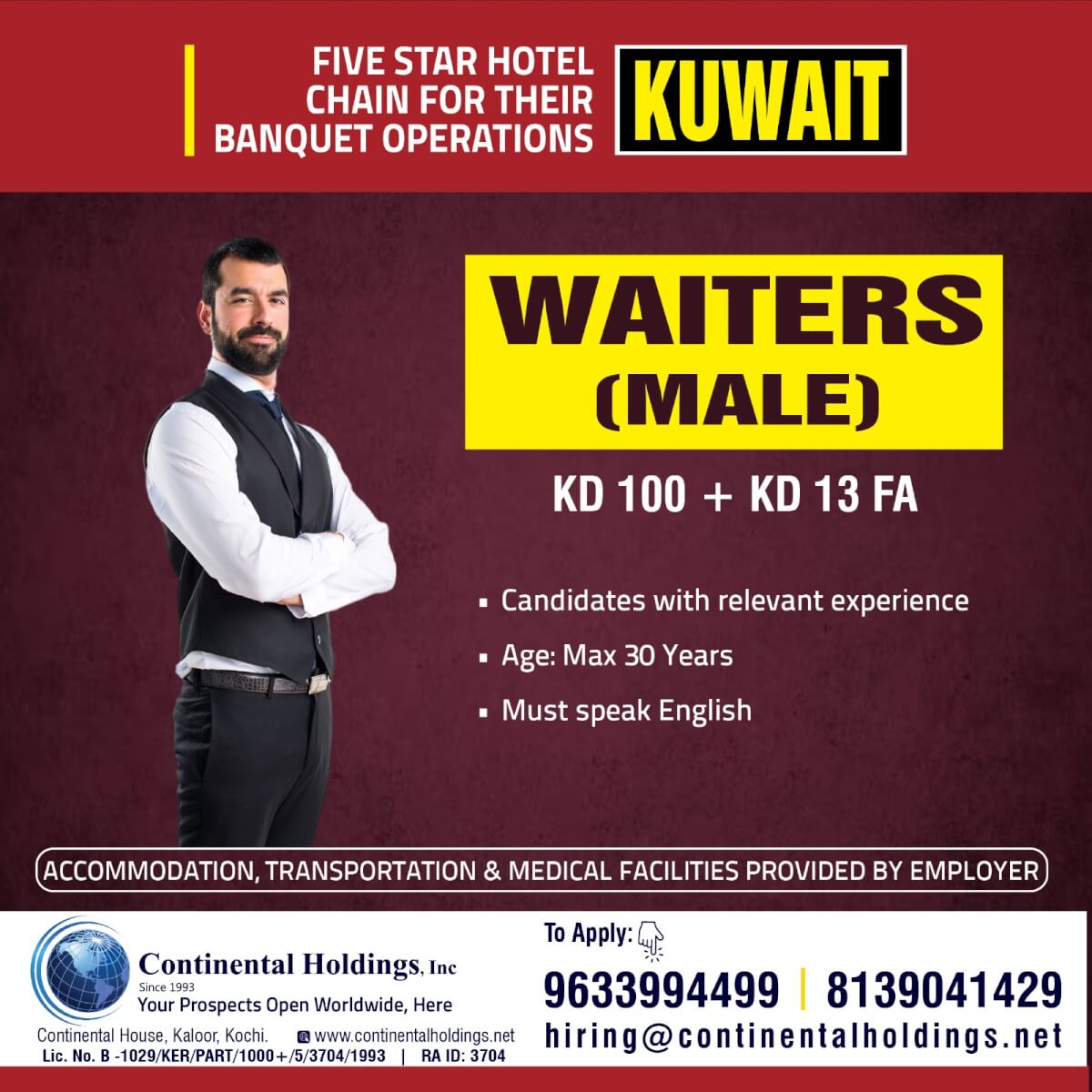 Hiring for Kuwait - Waiters